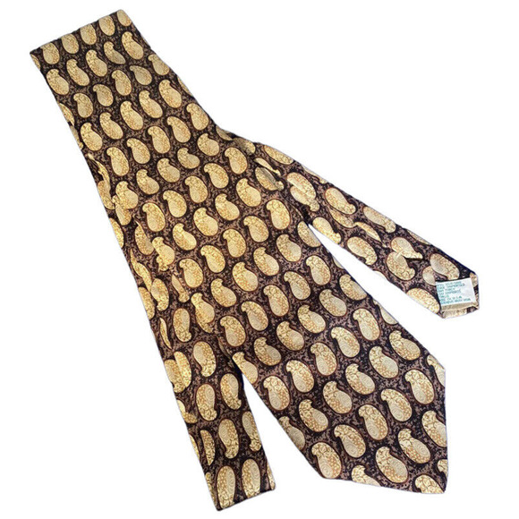 JOSEPH ABBOUD Men's Tie 100% Italian Silk Geometric Brown Tan Shell Design - Picture 1 of 9